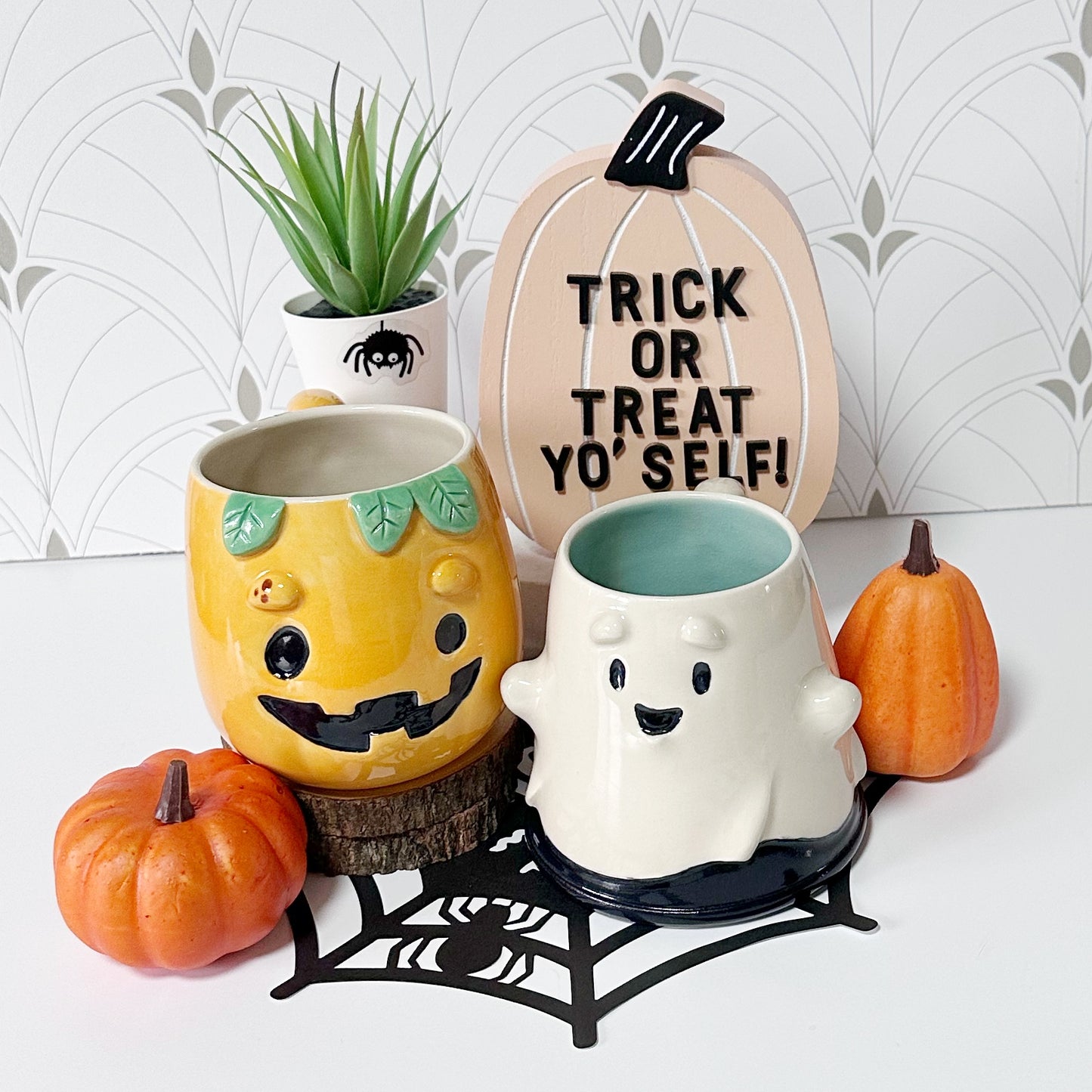 Ghost and Pumpkin Mug Set