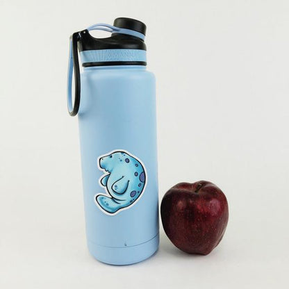 Manatee Die Cut Sticker on water bottle from Salty Sea Dog