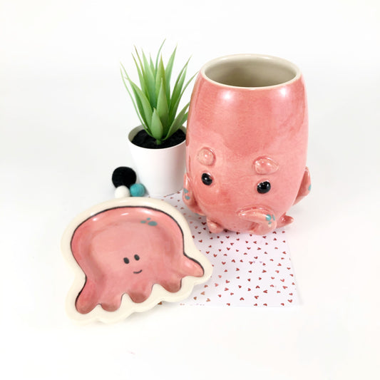 Octopus Mug and Spoon Rest Set (Pink)